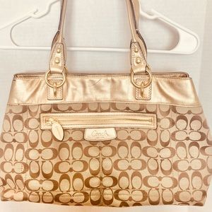 Coach Penelope Tan Canvas Leather Women’s Tote Bag Snaps NEEDS TLC READ F15534